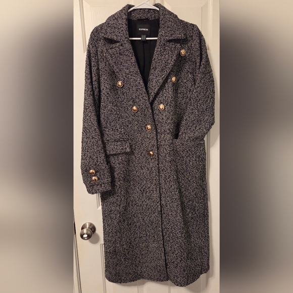 Express Gray Tweed Double-Breasted Long Coat | Classic Chic - Picture 3 of 7